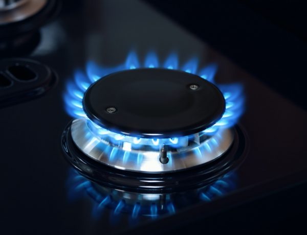 Natural gas burner flame on stove